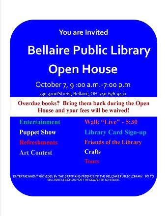 You are invited to Bellaire Public Library Open House Oct 7, 9:00 - 7:00 p.m.