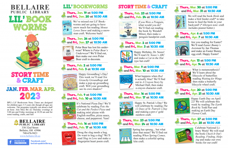 Lil' Bookworms 2023 January through April Schedule