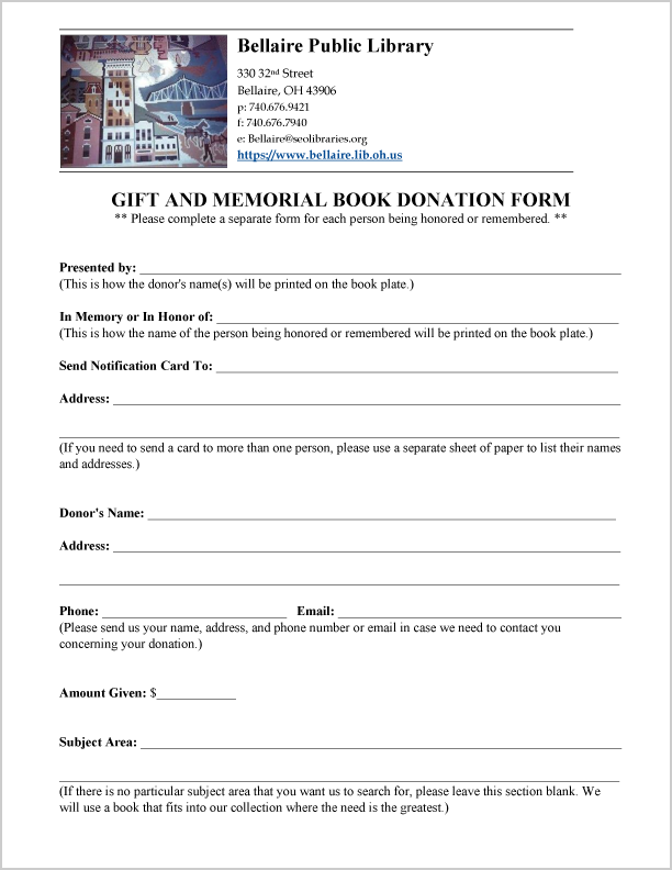 Download a Gift Book and Memorial Form